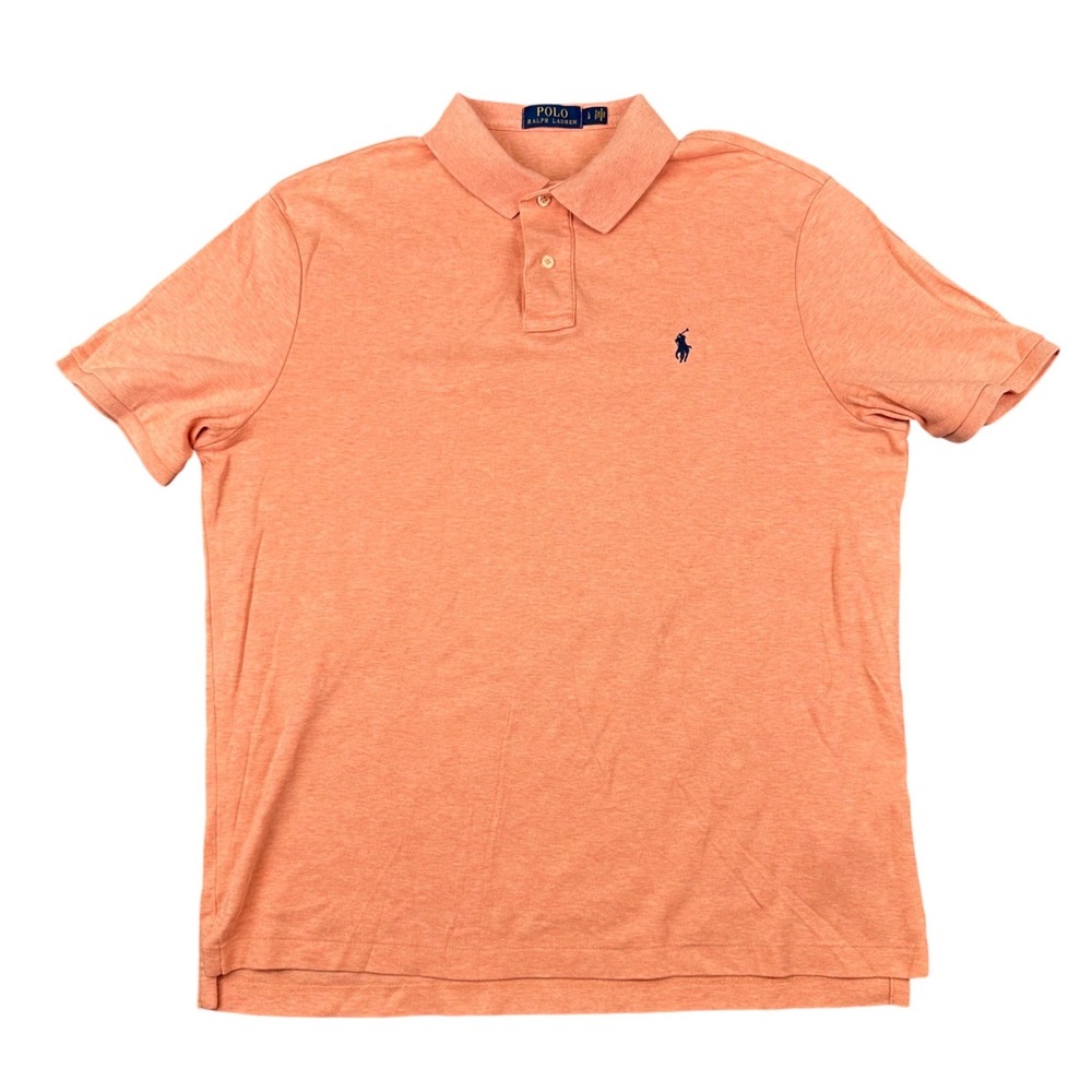 Polo Ralph Lauren Polo Shirt Mens Large Orange Heathered Cotton Short Sleeve‎